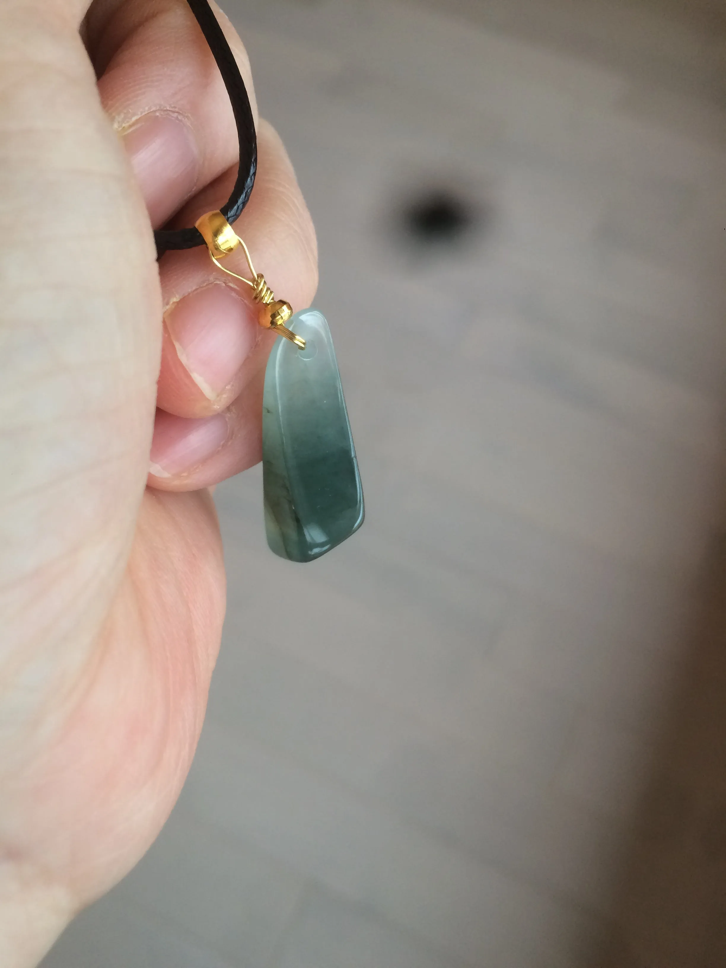 100% Natural icy watery dark green triangular prism jadeite Jade pendant necklace S43