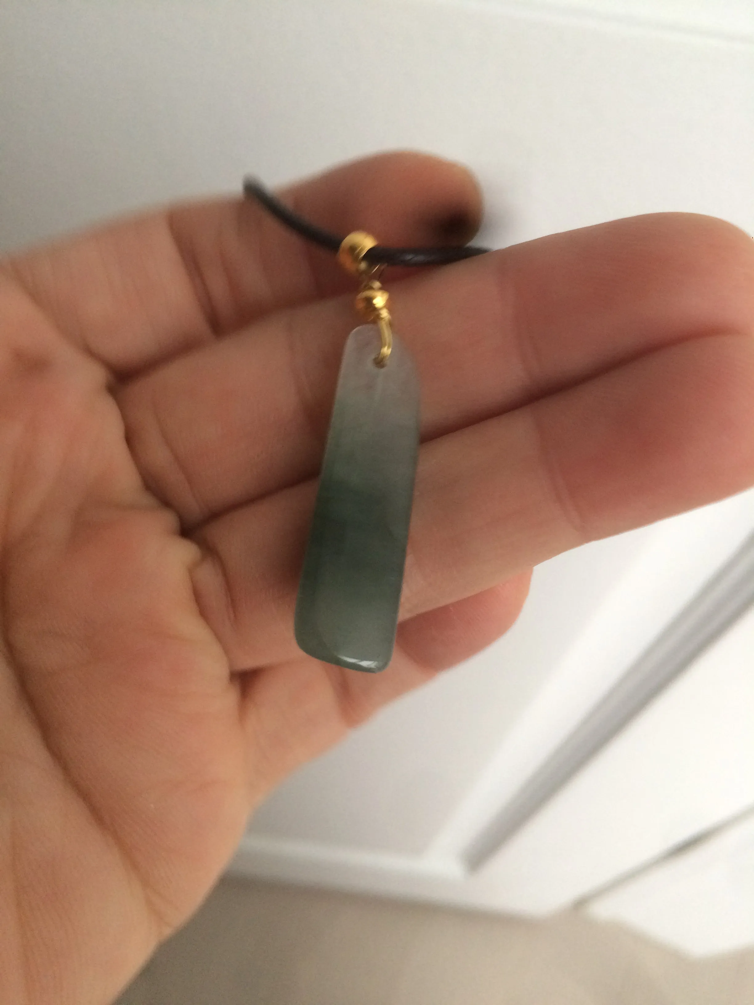 100% Natural icy watery dark green triangular prism jadeite Jade pendant necklace S43