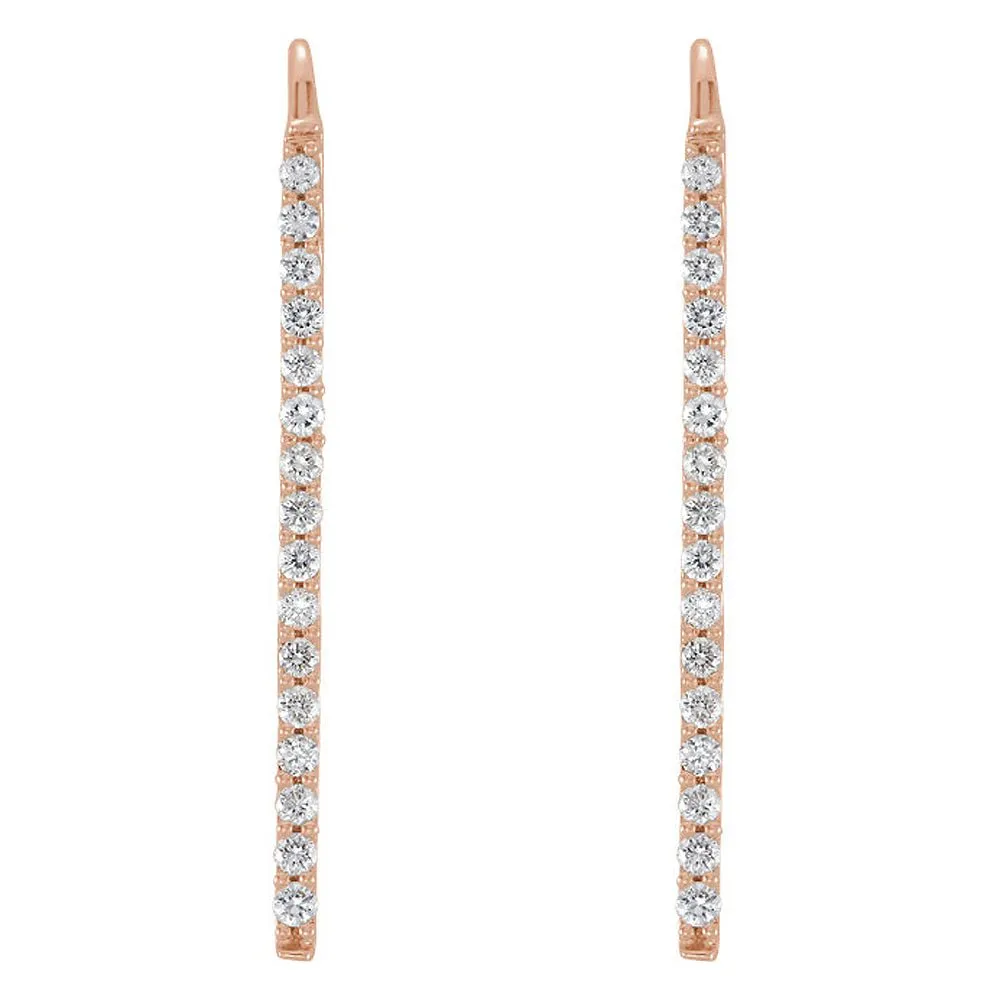 1.3 x 23mm 14k Rose Gold 1/3 CTW (H-I, I1) Diamond Bar Earrings