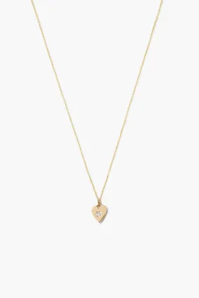 14k Gold Heart Necklace with Diamond Inlay