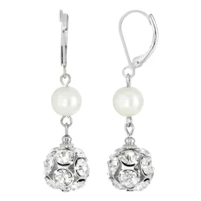 1928 Jewelry Crystal Clear Fireball White Faux Pearl Drop Earrings