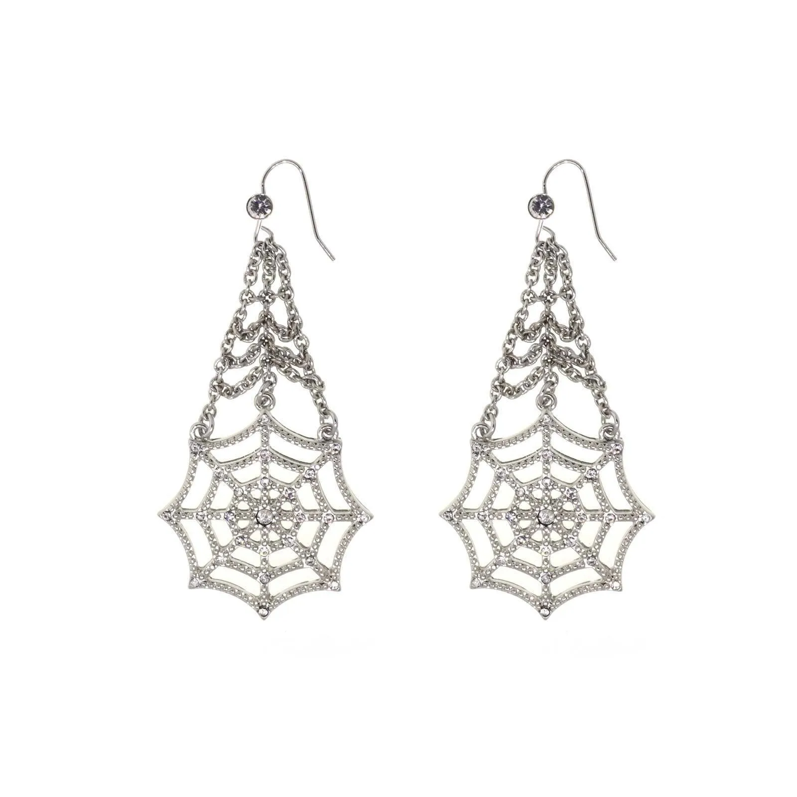 1928 Jewelry Crystal Spider Web Chain Drop Wire Earrings