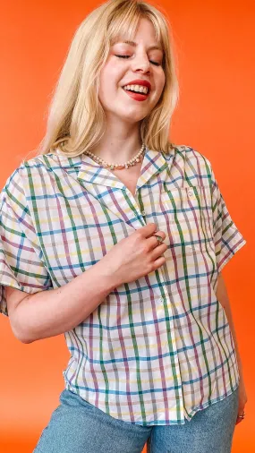 1980s Colorful Grid Button Up, sz. L