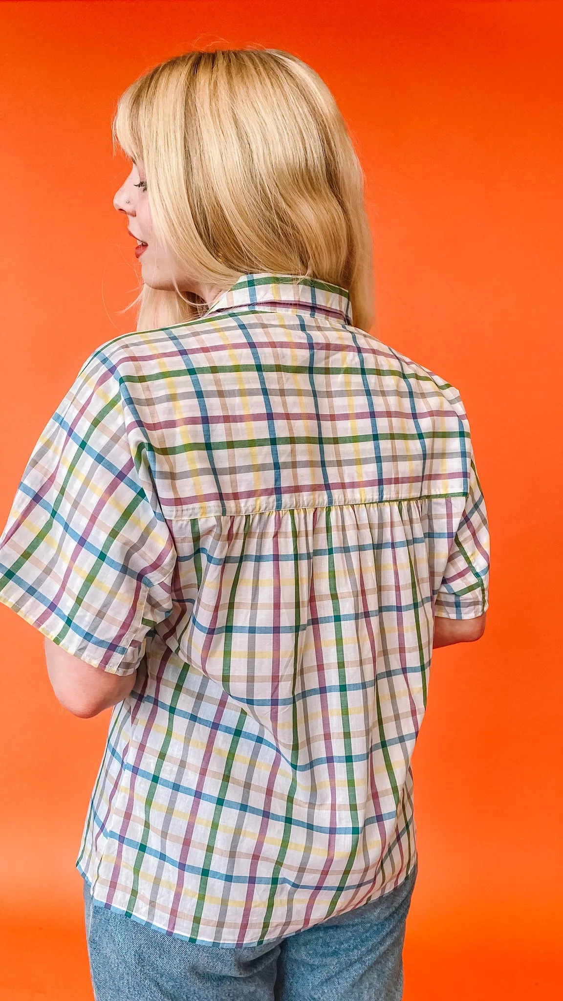 1980s Colorful Grid Button Up, sz. L