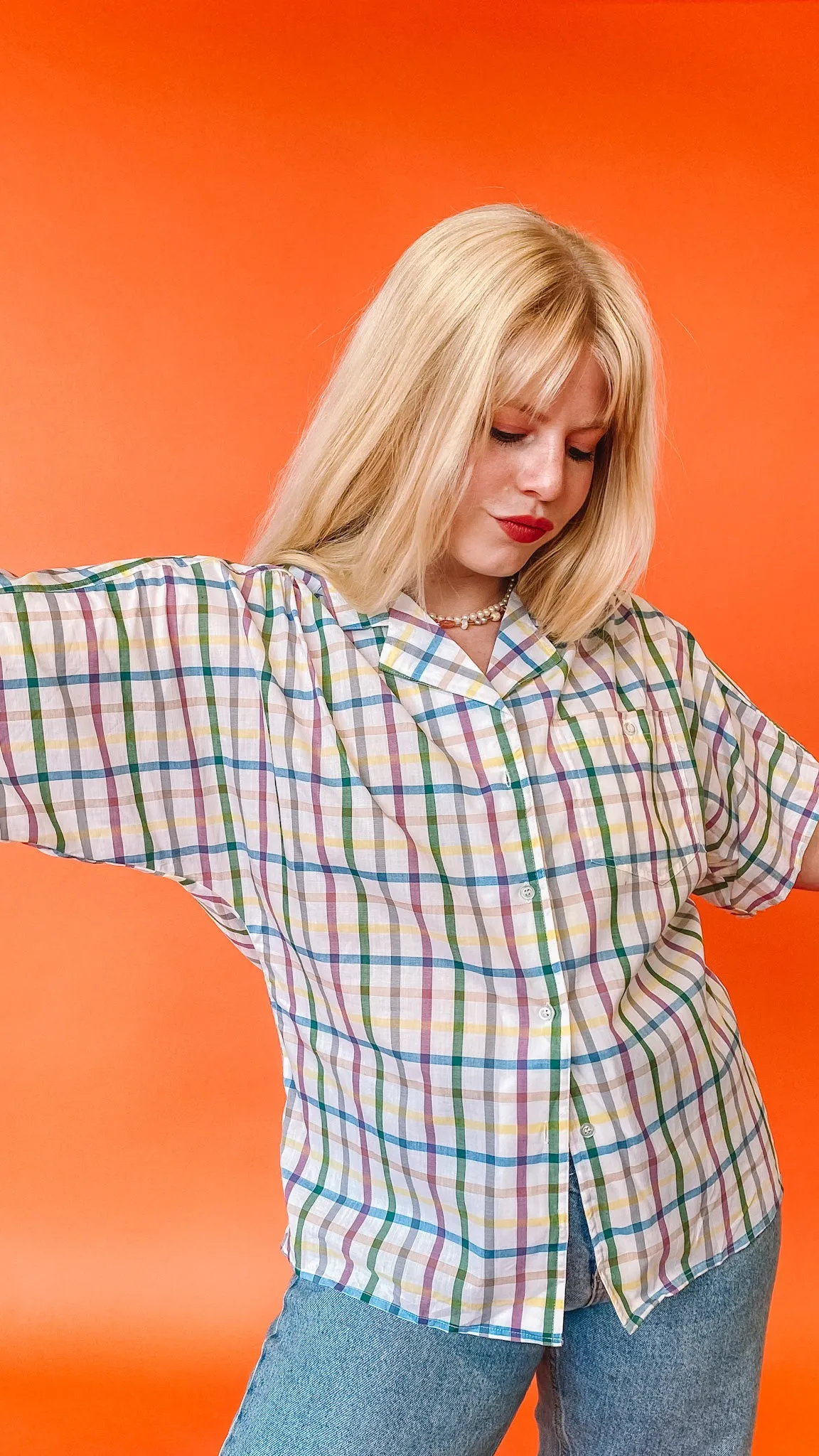 1980s Colorful Grid Button Up, sz. L