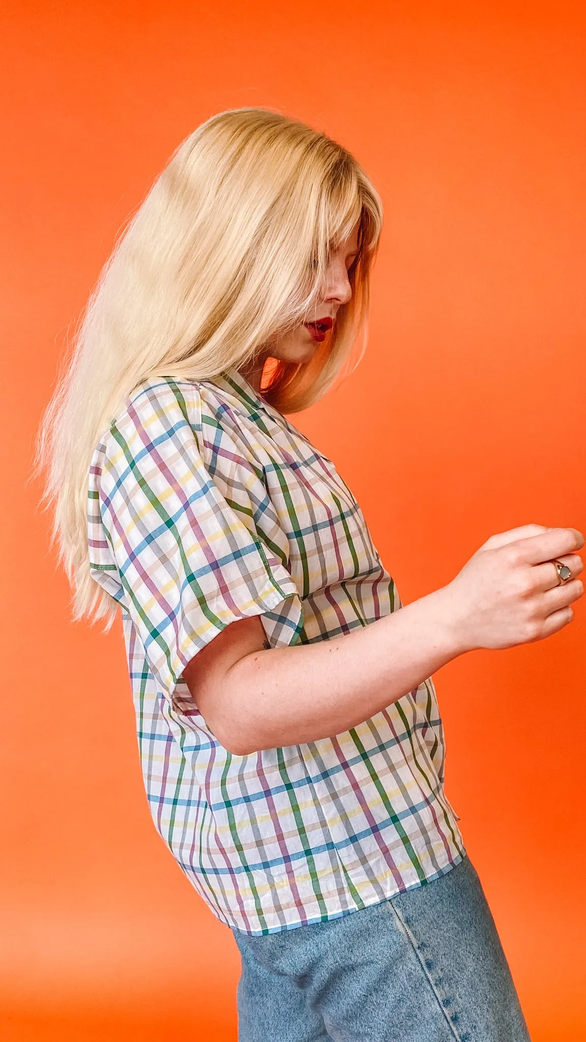 1980s Colorful Grid Button Up, sz. L