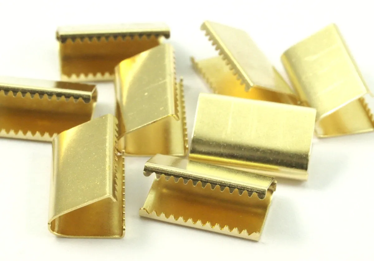 20 Raw Brass Ribbon Crimp Ends Without Loop, Findings (16 X 9.5 Mm) Brs 16905 D0461