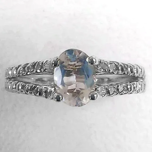 2/3 CT AQUAMARINE & DIAMOND 925 STERLING SILVER RING