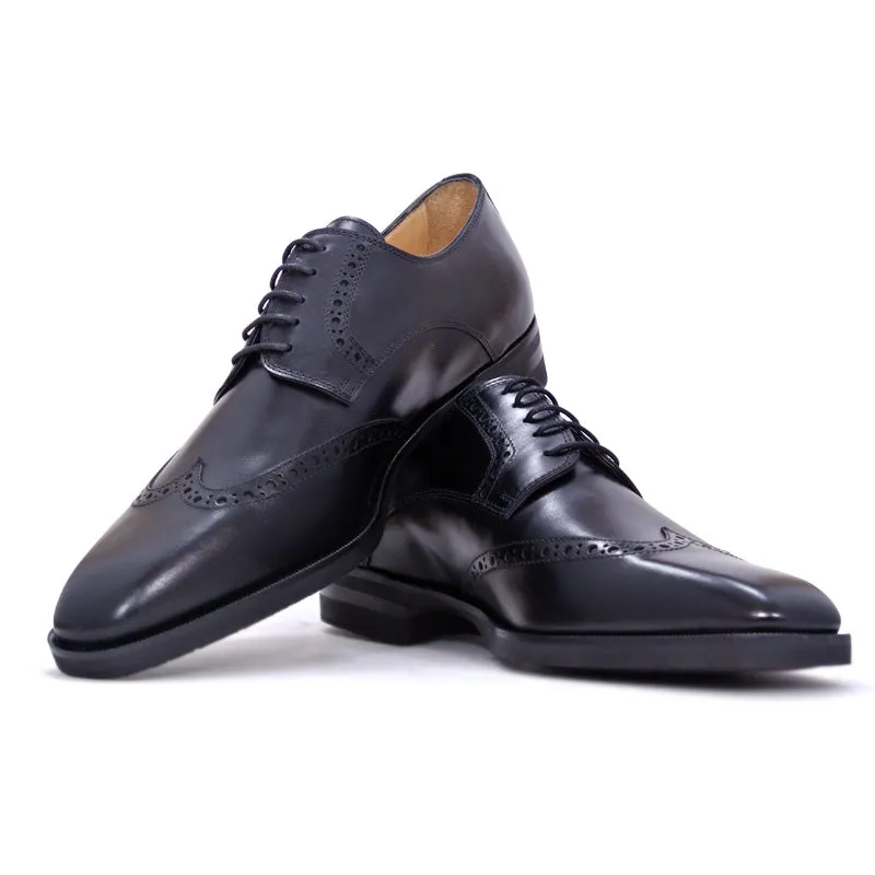 25-531-BLK Stefano Calfskin Wingtip Derby, Black Size 8.5