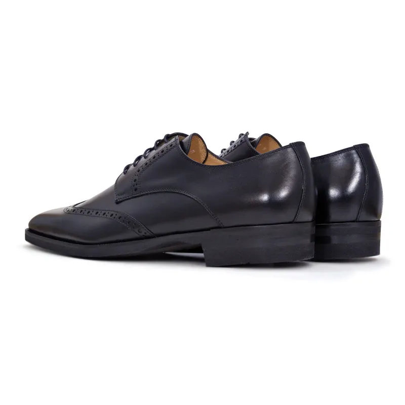 25-531-BLK Stefano Calfskin Wingtip Derby, Black Size 8.5