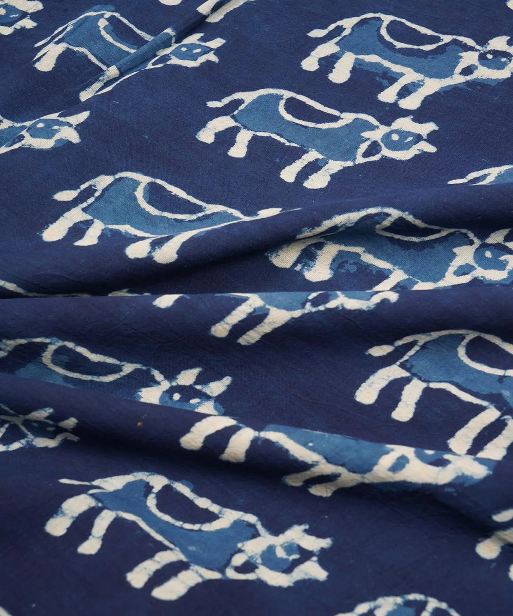 2.5m Blue hand block print cotton sanganeri kurta material