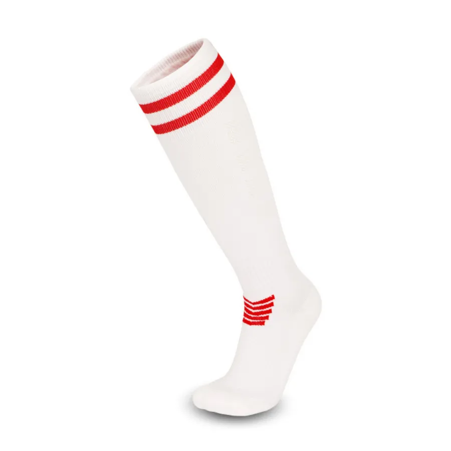 3 Pack Junior White Football Socks with Red Striped