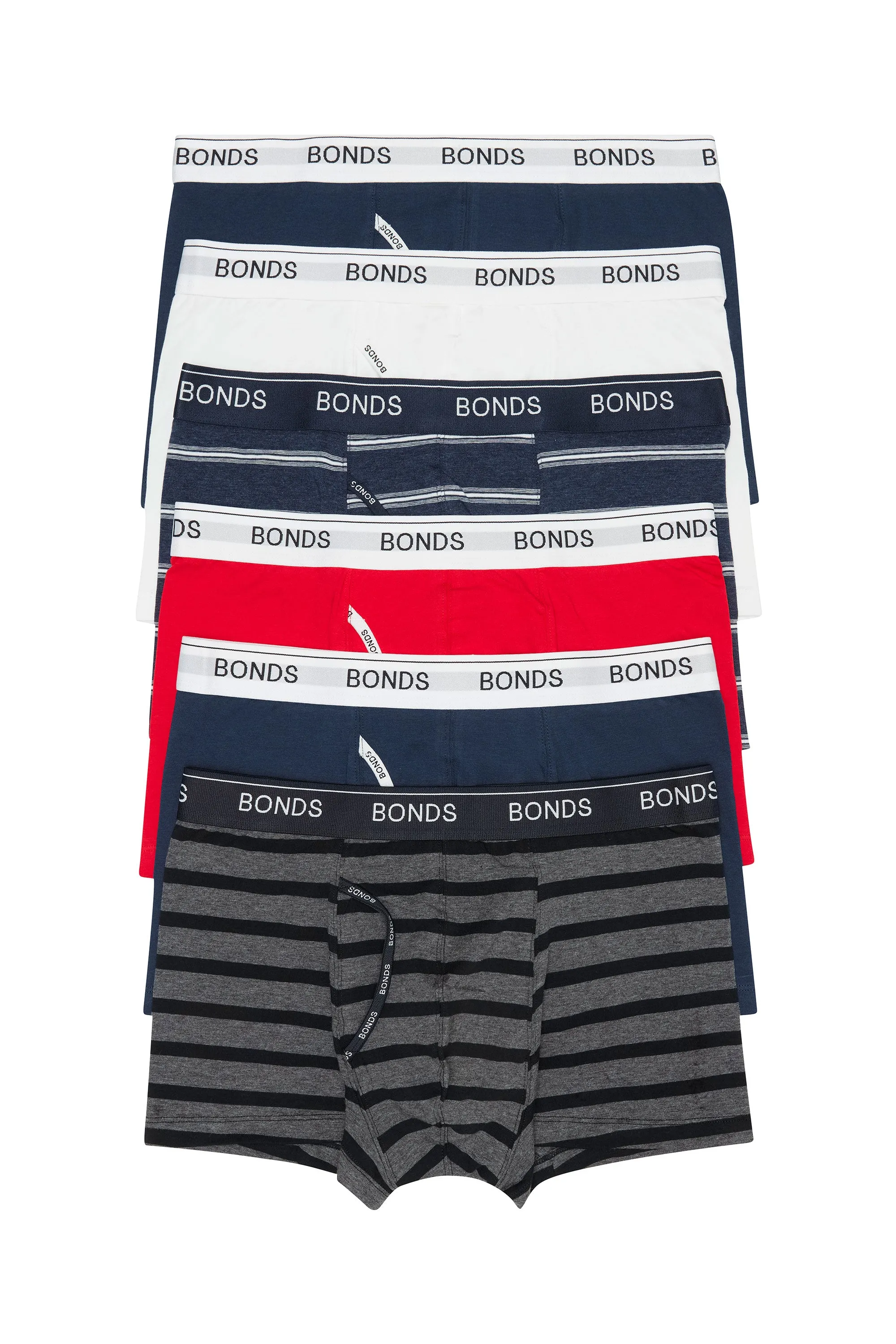 6 x Bonds Mens Guyfront Trunks Underwear Navy Red White Grey