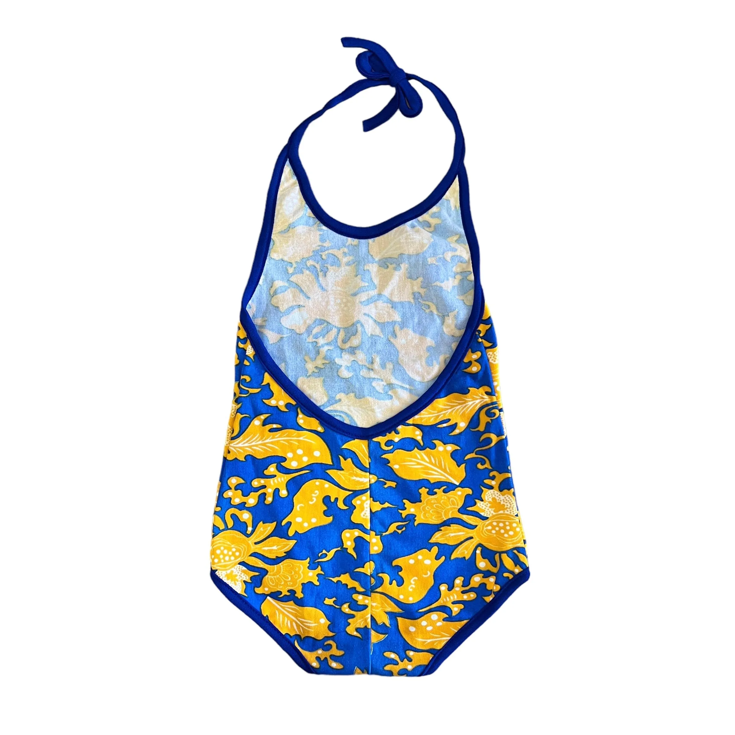 70's Blue / Yellow Printed  Swimming Suit / 5-6Y and 6-8Y