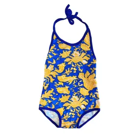 70's Blue / Yellow Printed  Swimming Suit / 5-6Y and 6-8Y