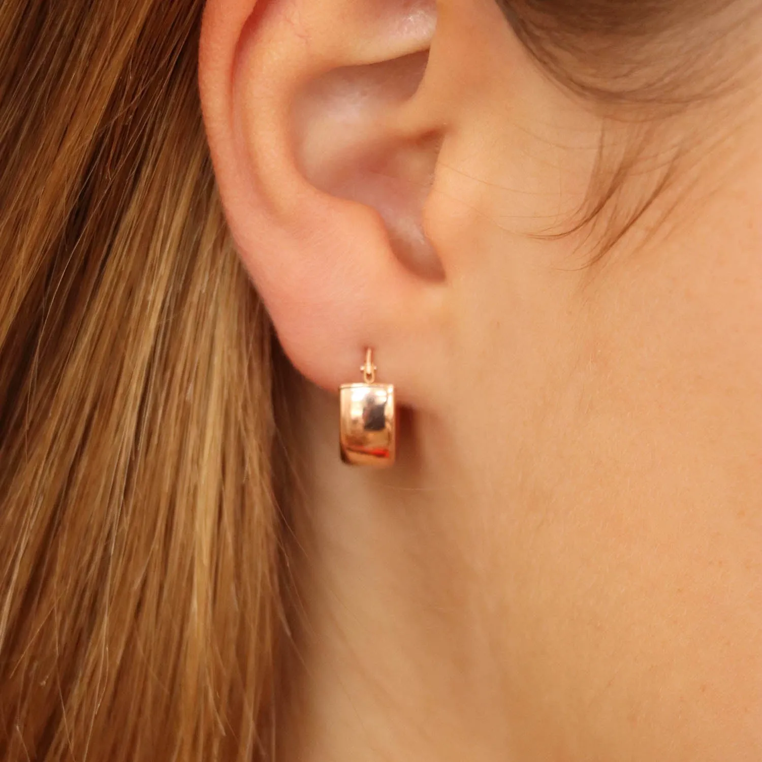 9K Rose Gold 6mm Band 14mm Creole Earrings