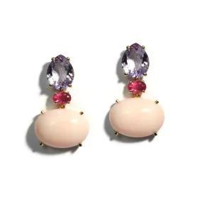 A & Furst - Party - Drop Earrings with Rose de France, Rubellite and Natural Angel Skin Coral, 18k Yellow Gold