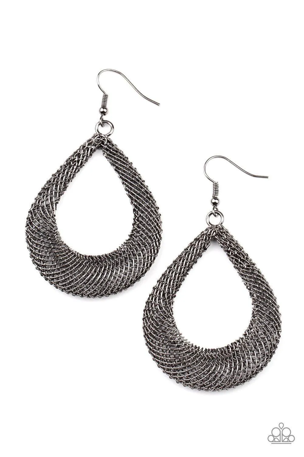 A Hot Mesh Gunmetal Black Teardrop Earrings - Paparazzi Accessories