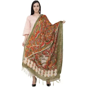 A R Silk Modal Kalamkari Printed Fancy Green Dupatta