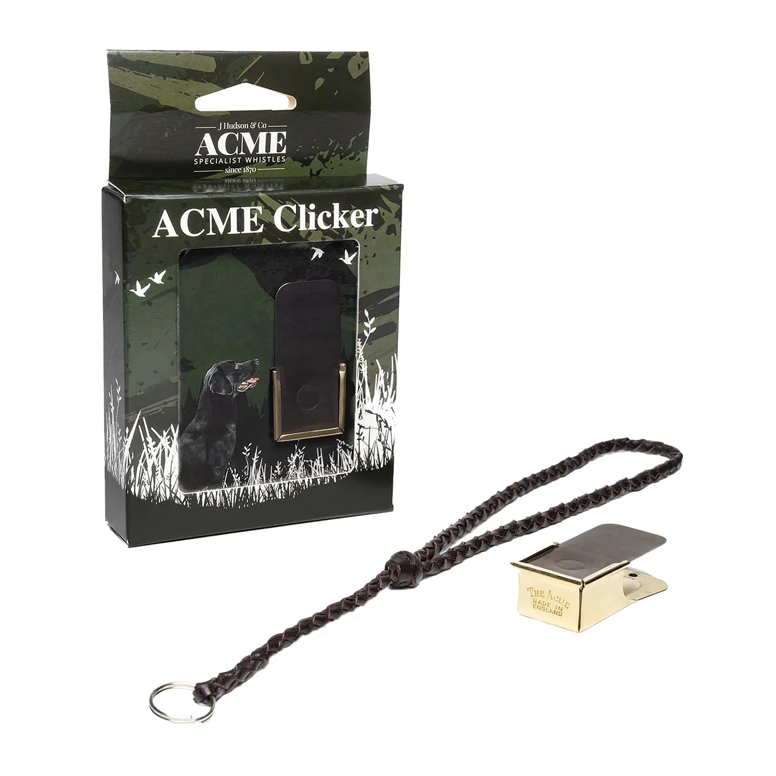 Acme Polished Brass Clicker with Leather Lanyard