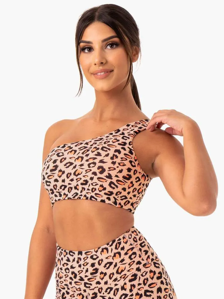 ADAPT ONE SHOULDER SPORTS BRA PEACH LEOPARD