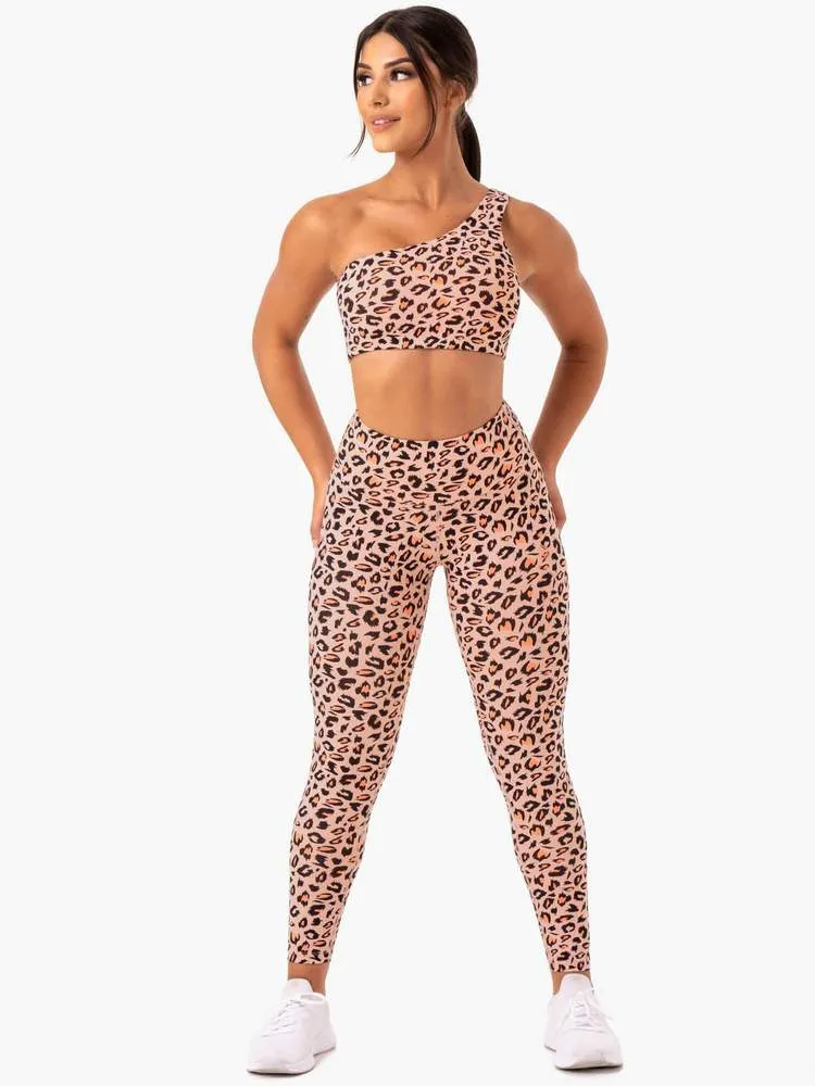 ADAPT ONE SHOULDER SPORTS BRA PEACH LEOPARD