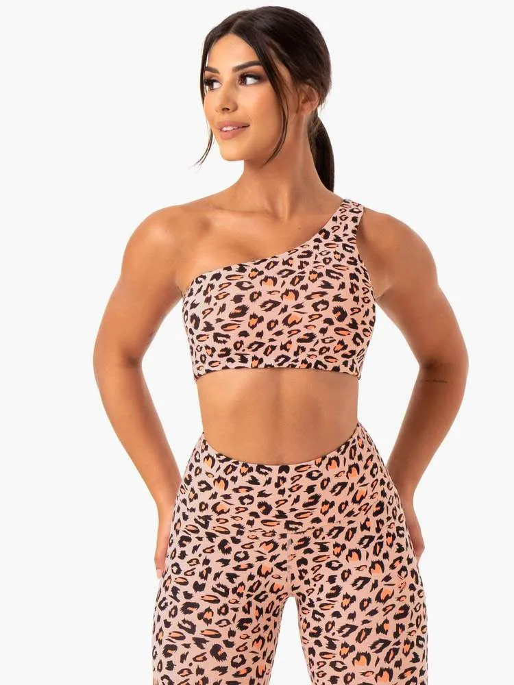 ADAPT ONE SHOULDER SPORTS BRA PEACH LEOPARD