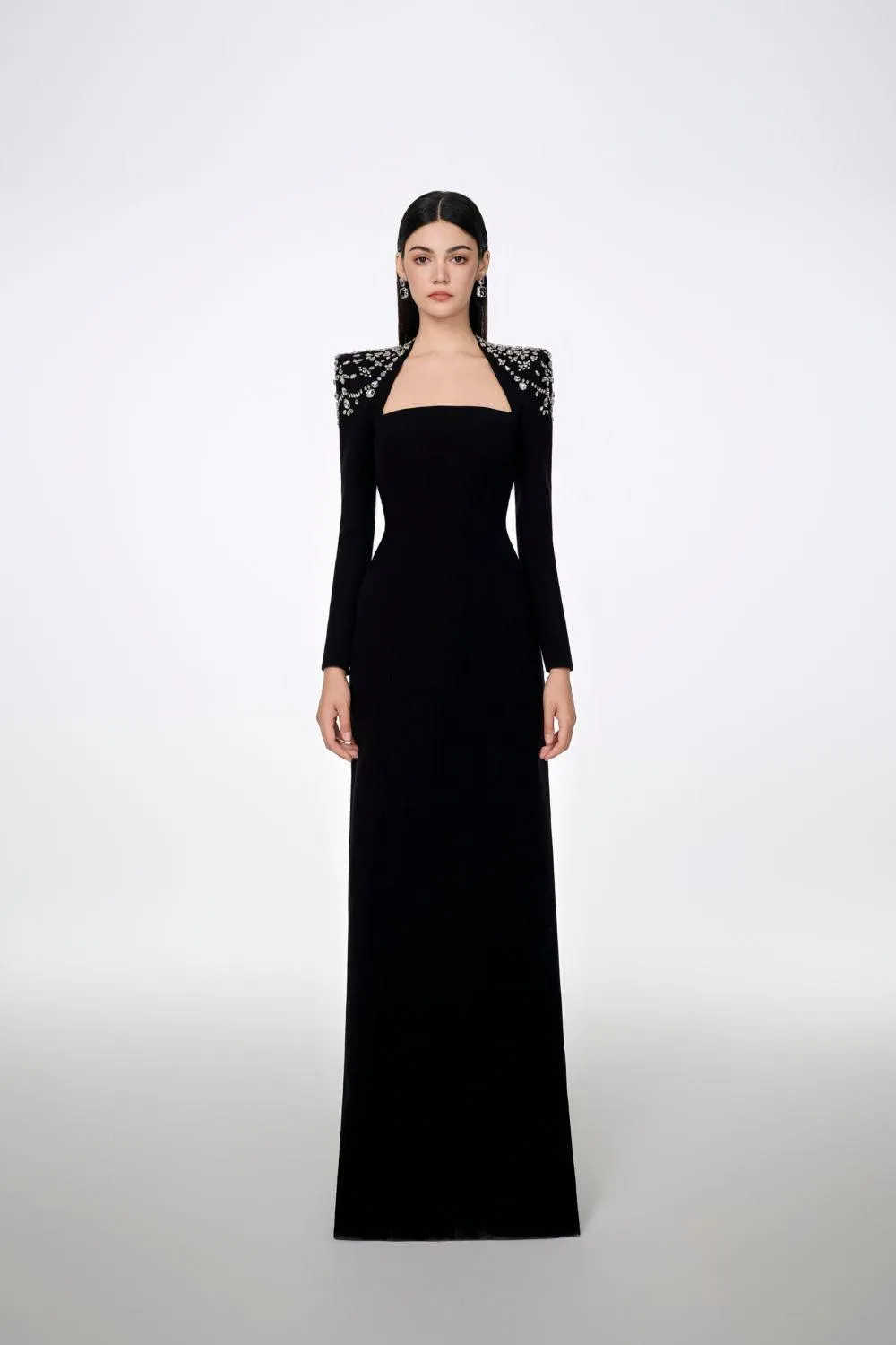 Adeline Bodycon Long Sleeved Crepe Floor Length Dress