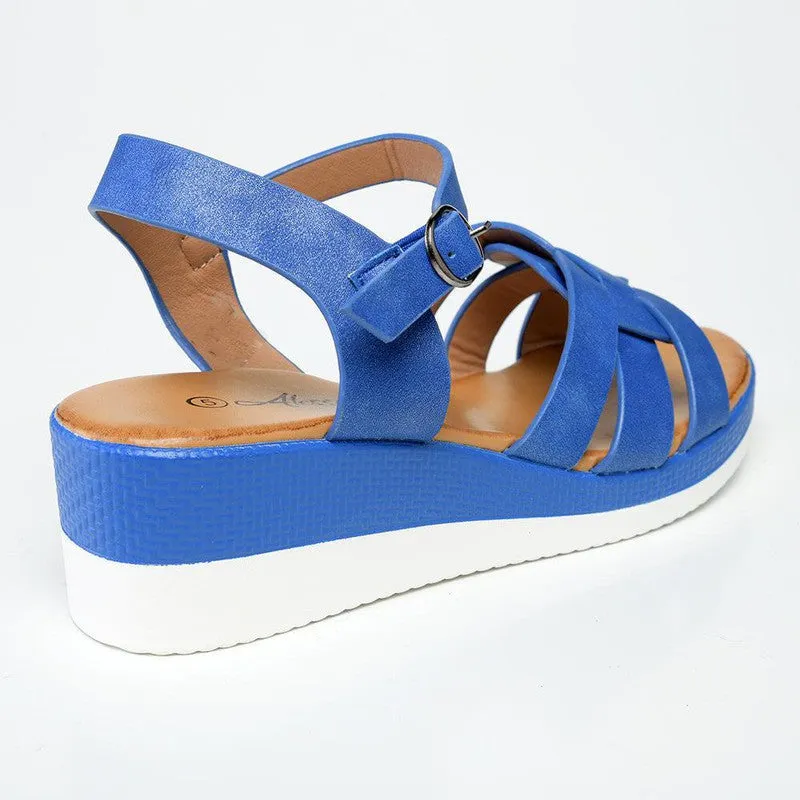 Alessio Lea Strap Wedge Sandals - Denim