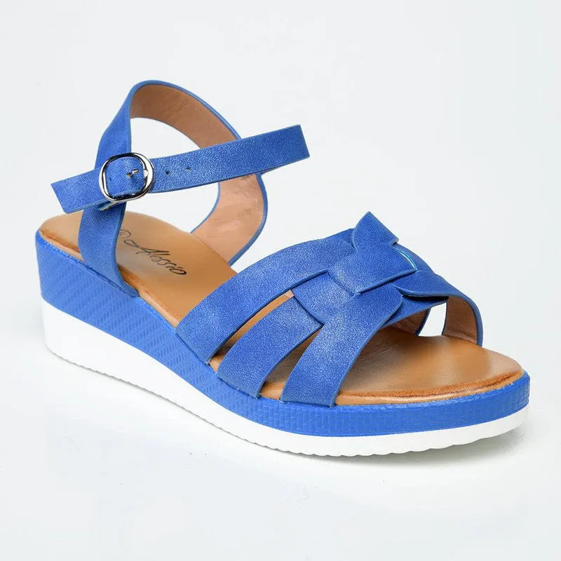 Alessio Lea Strap Wedge Sandals - Denim