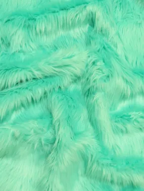 Aqua Solid Shaggy Long Pile Faux Fur Fabric / Sold By The Yard (Second Quality Goods)