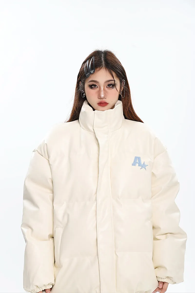 AStar Solid Color Long Sleeve Zip Up Button Up Puffer Turtleneck Jacket