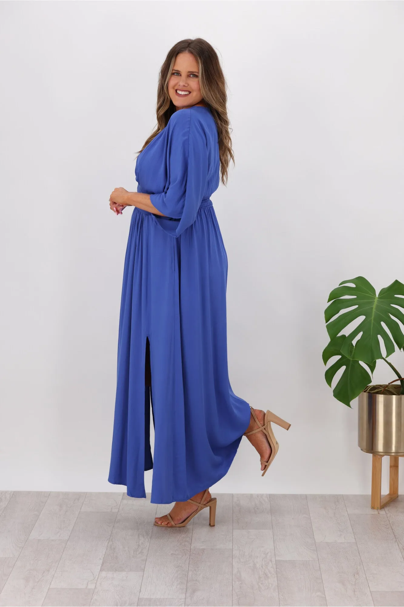 Avamia Margot 3/4 Sleeve Maxi Dress Blue