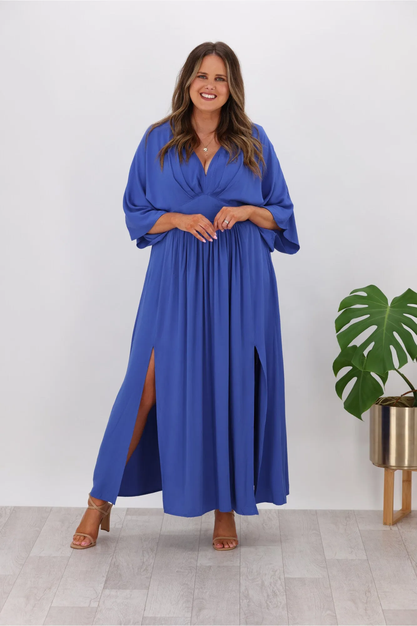 Avamia Margot 3/4 Sleeve Maxi Dress Blue