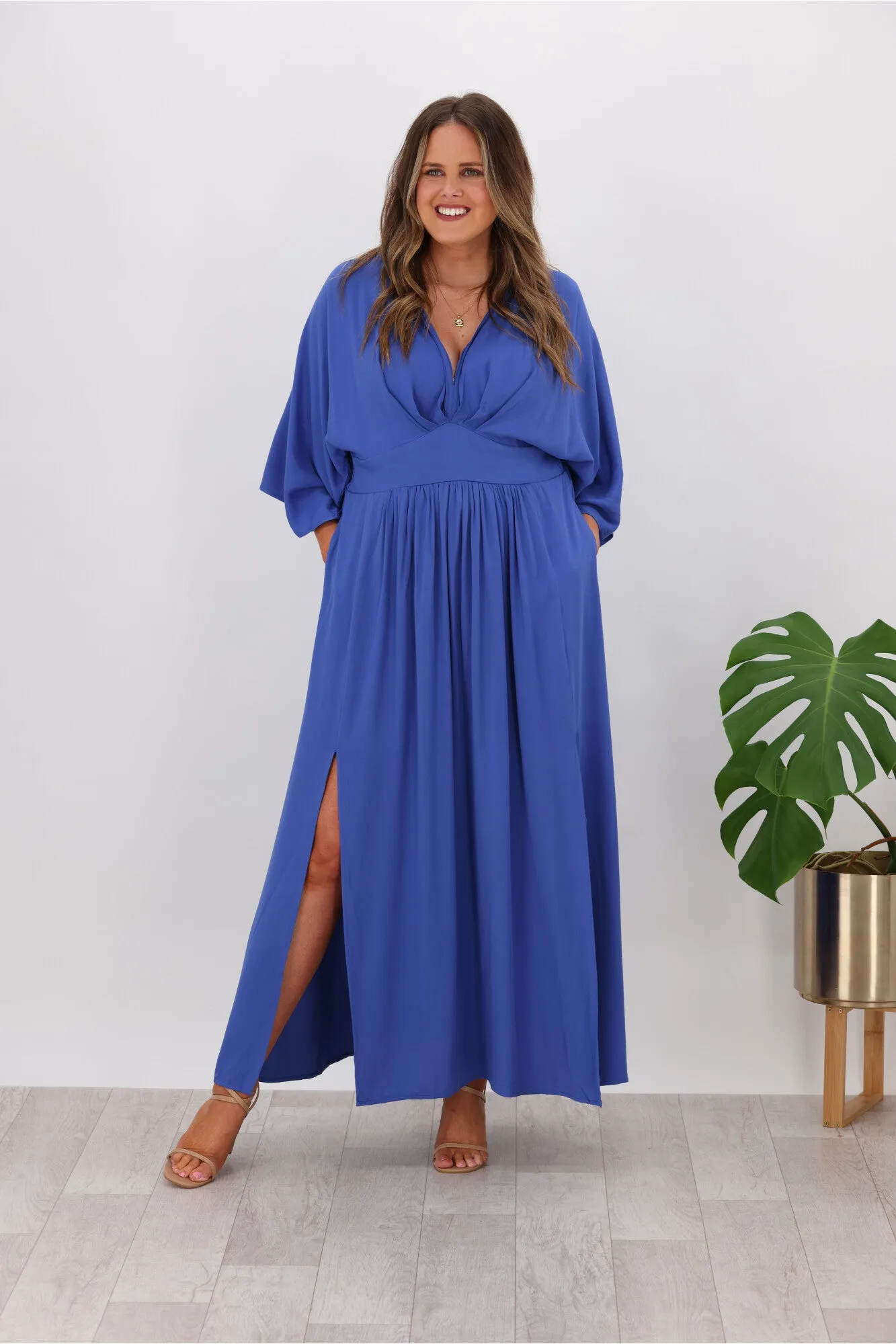 Avamia Margot 3/4 Sleeve Maxi Dress Blue