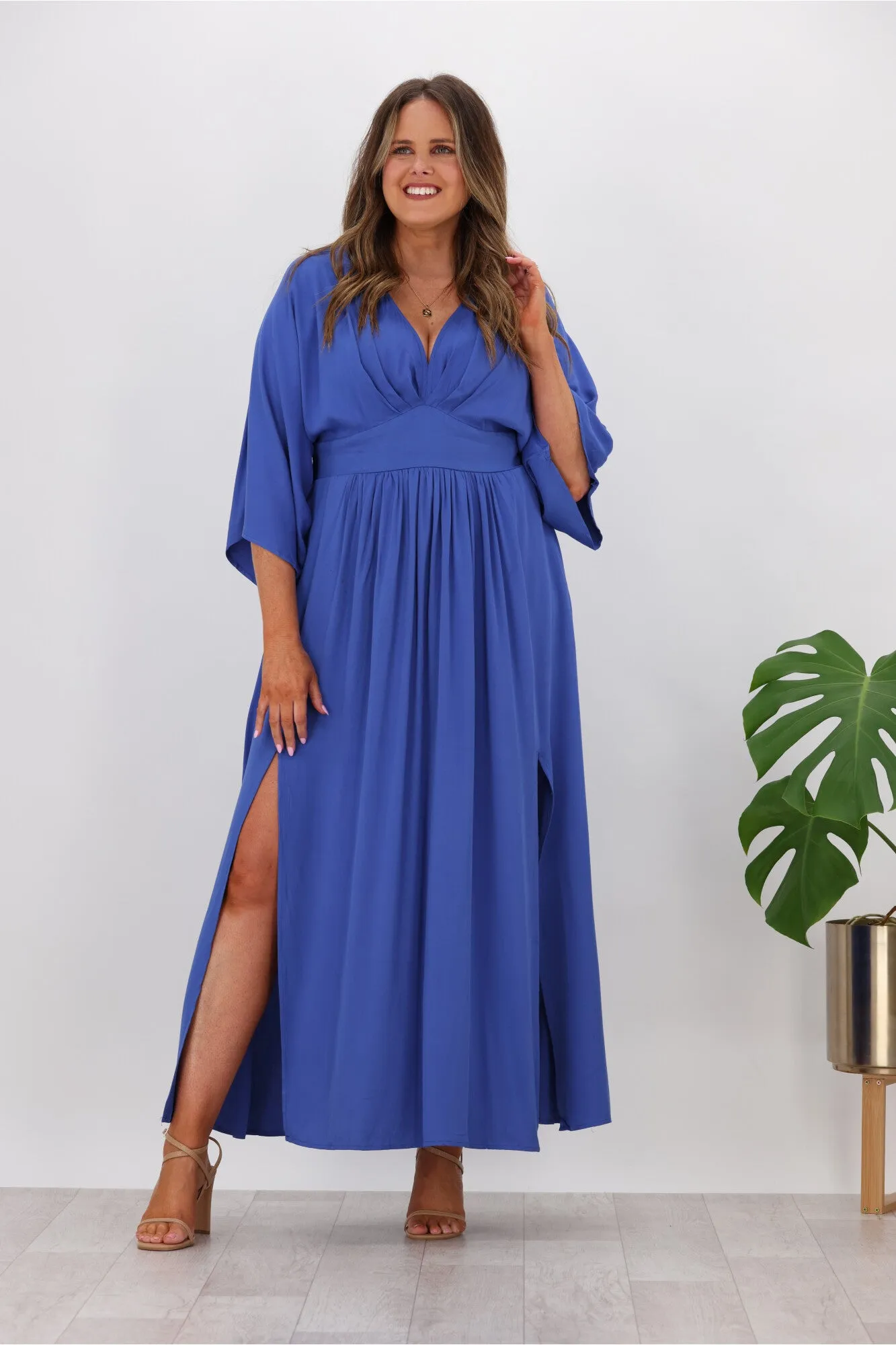 Avamia Margot 3/4 Sleeve Maxi Dress Blue