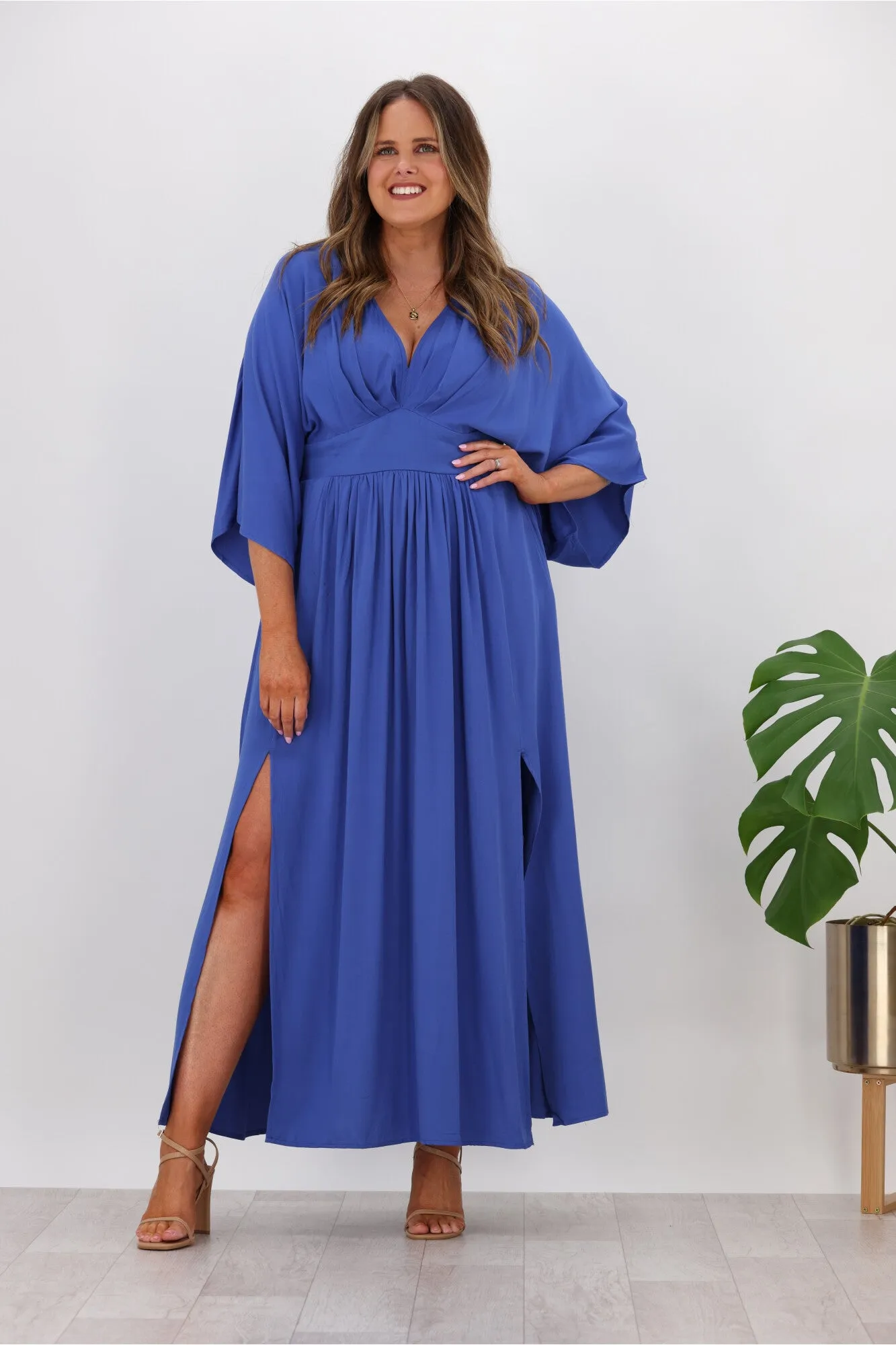 Avamia Margot 3/4 Sleeve Maxi Dress Blue