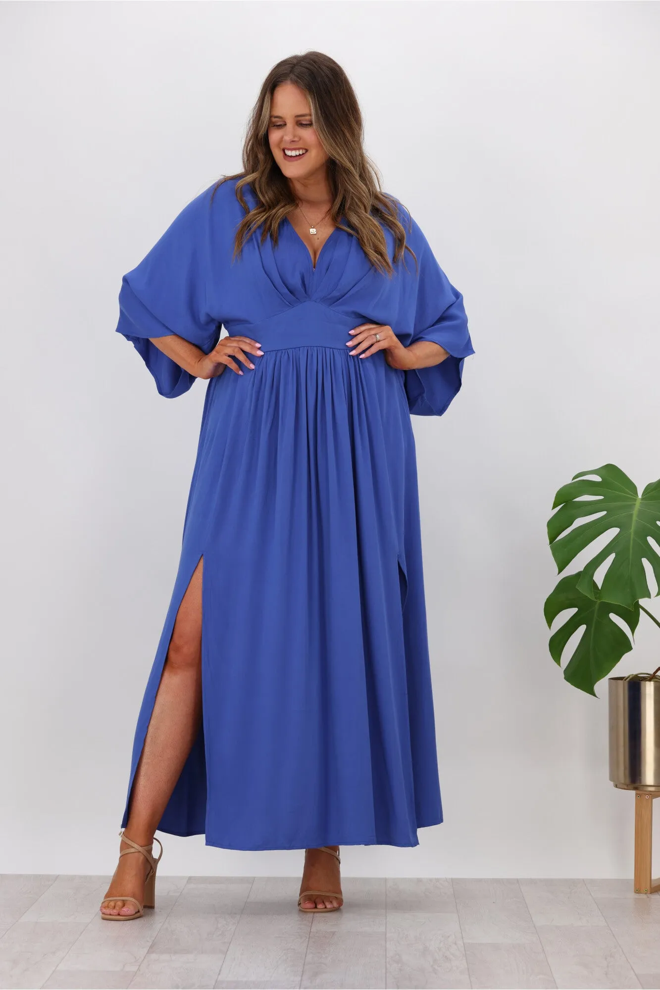 Avamia Margot 3/4 Sleeve Maxi Dress Blue