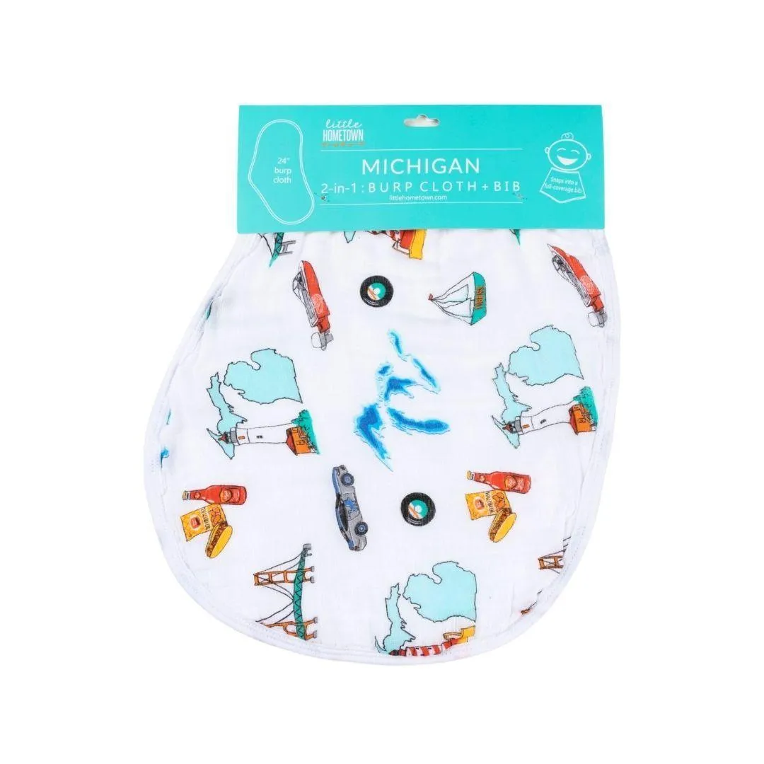 Baby Burp Cloth and Wraparound Bib (Michigan Baby)