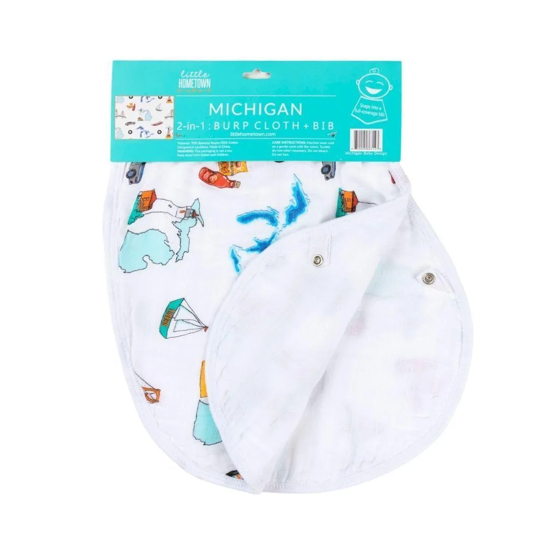 Baby Burp Cloth and Wraparound Bib (Michigan Baby)