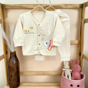 Baby's Warm Unisex Cotton Suit Set - 1 Pajama and 1 Shirt - Cream