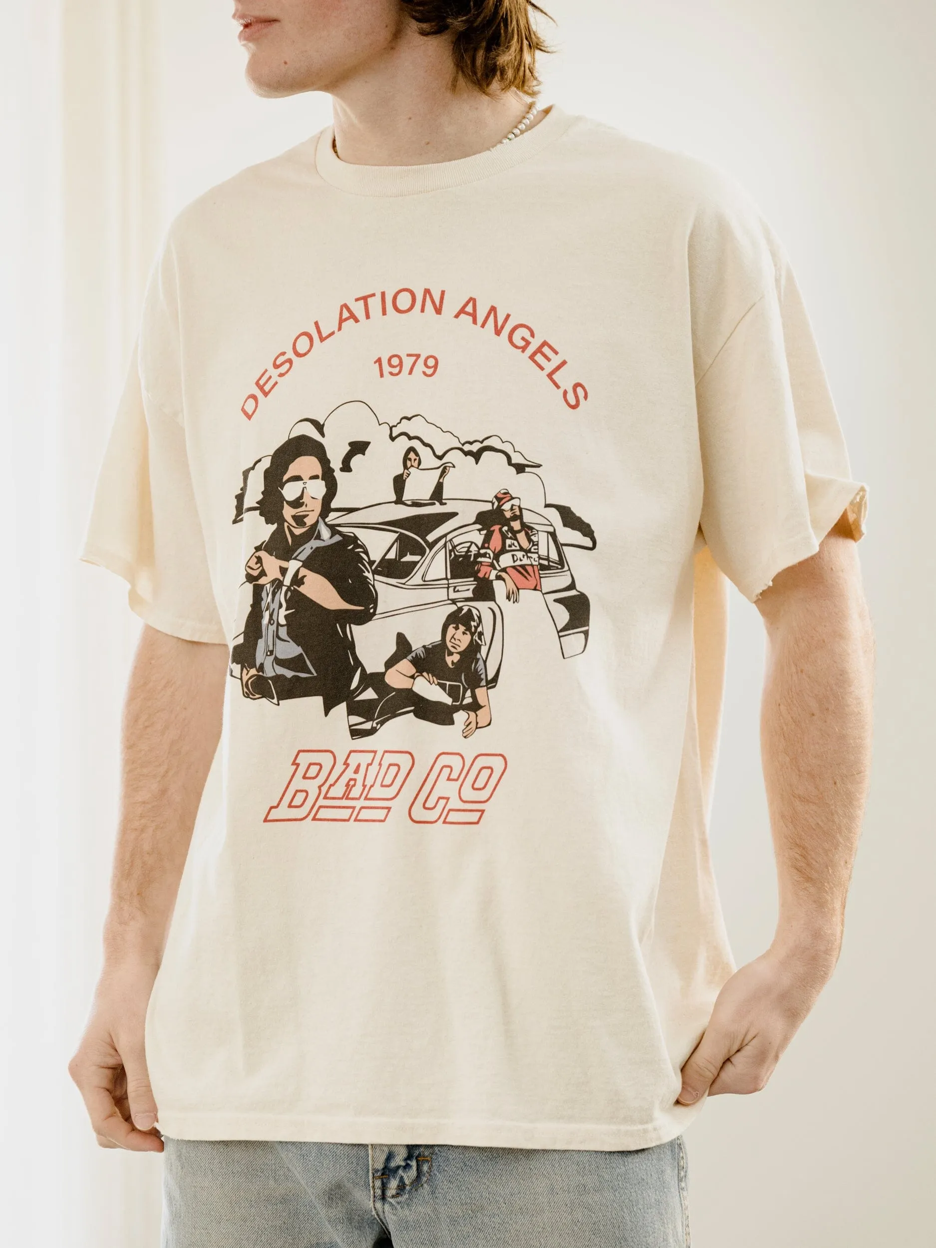 Bad Company Desolation Angels Off White Thrifted Distressed Tee