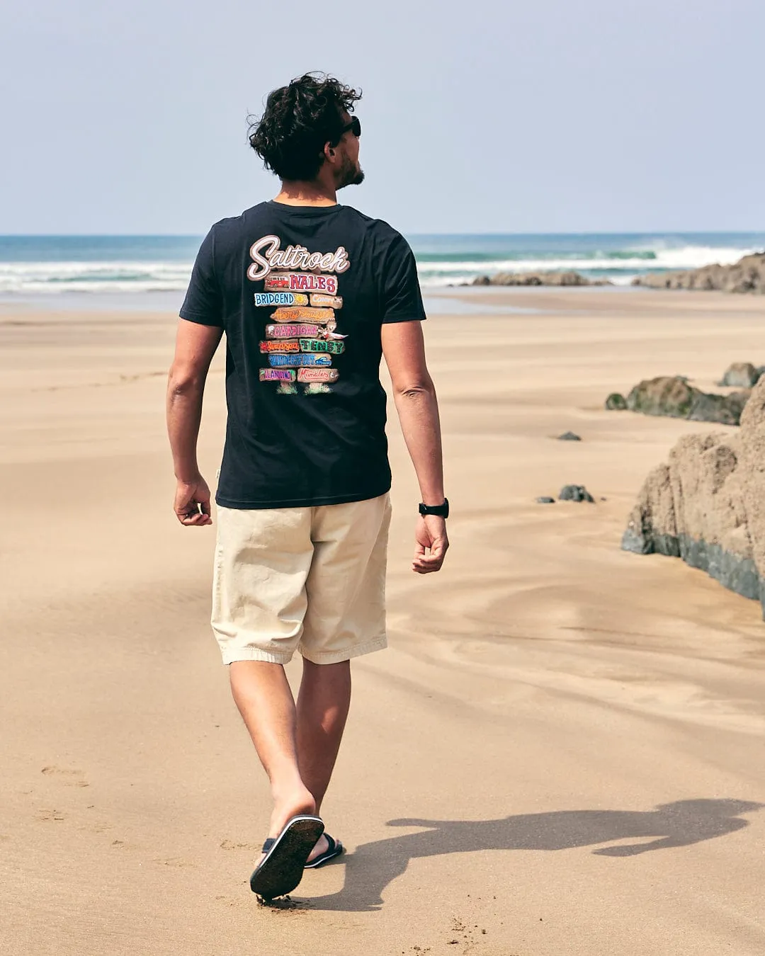 Beach Sign Wales - Mens - Short Sleeve T- Shirt - Dark Grey