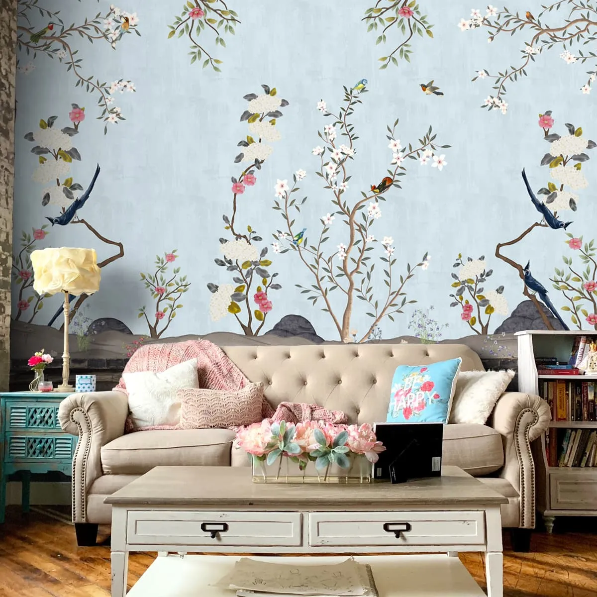 Beautiful Blue Chinoiserie Room Wallpaper, Customised