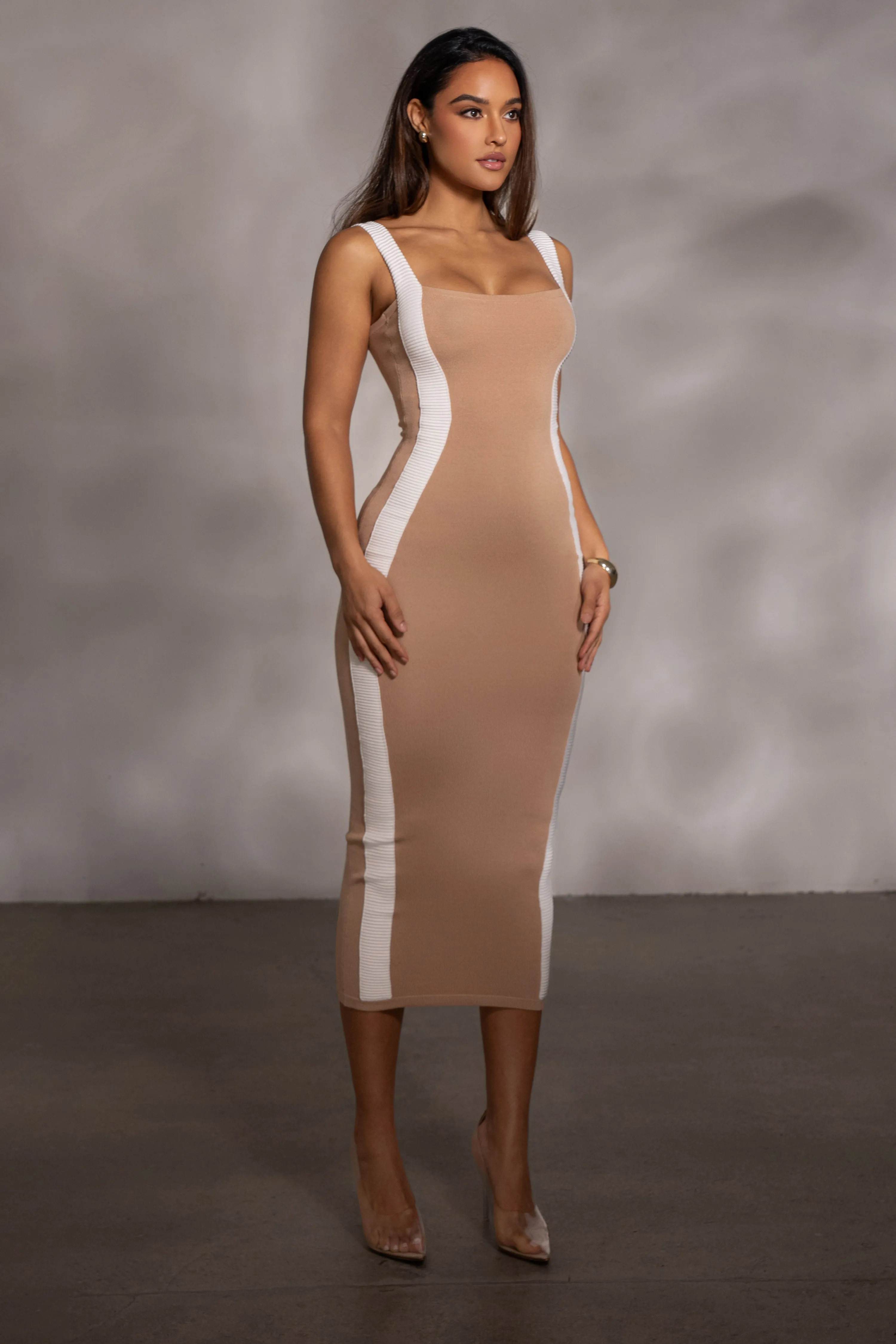 Beige Donna Knit Midi Dress