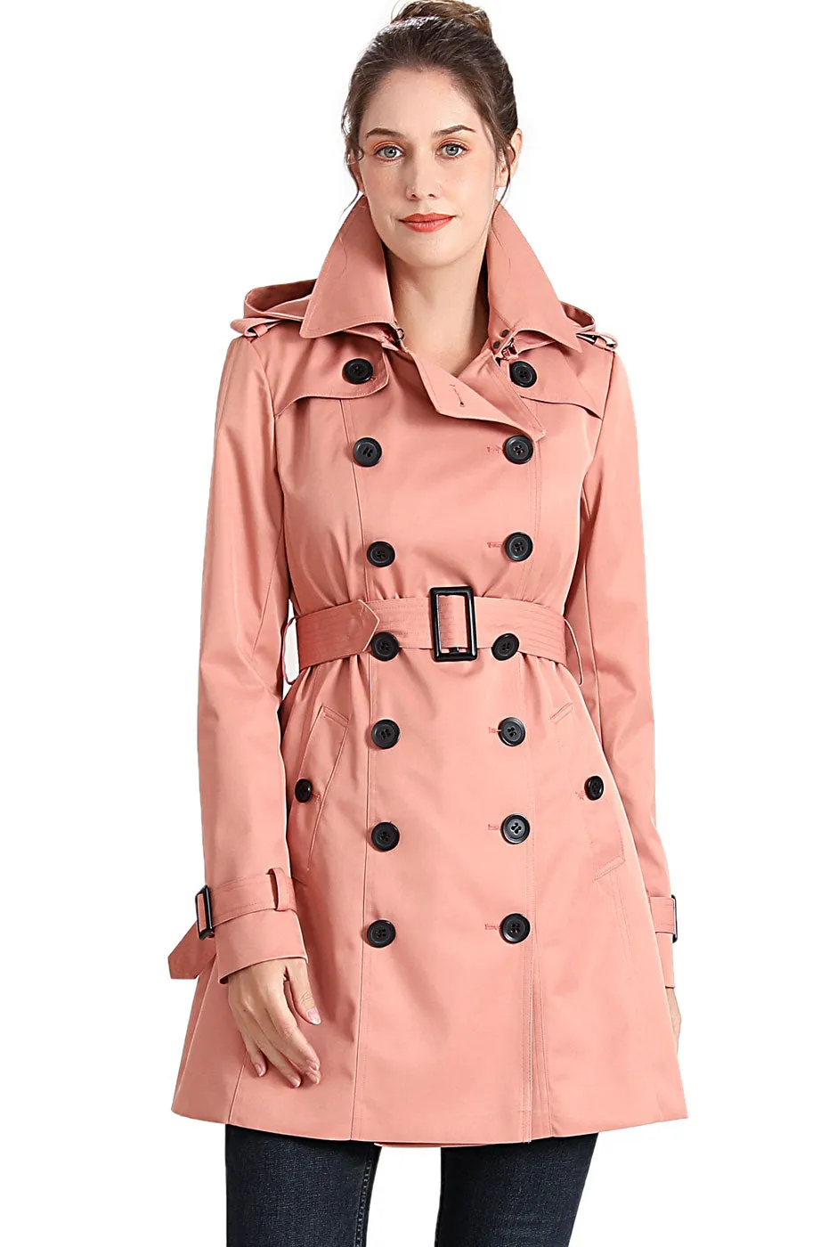 BGSD Women Leah Waterproof Hooded Mid Length Trench Coat