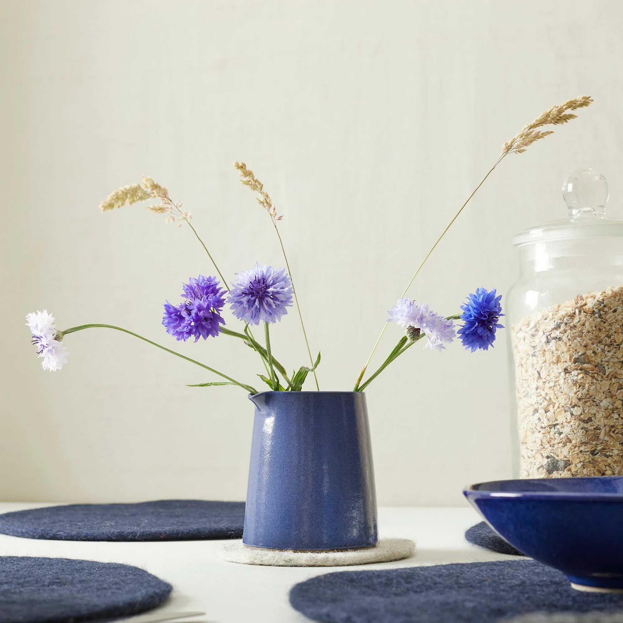 BHAVA Handmade Conical Stoneware Jug - Cobalt Blue