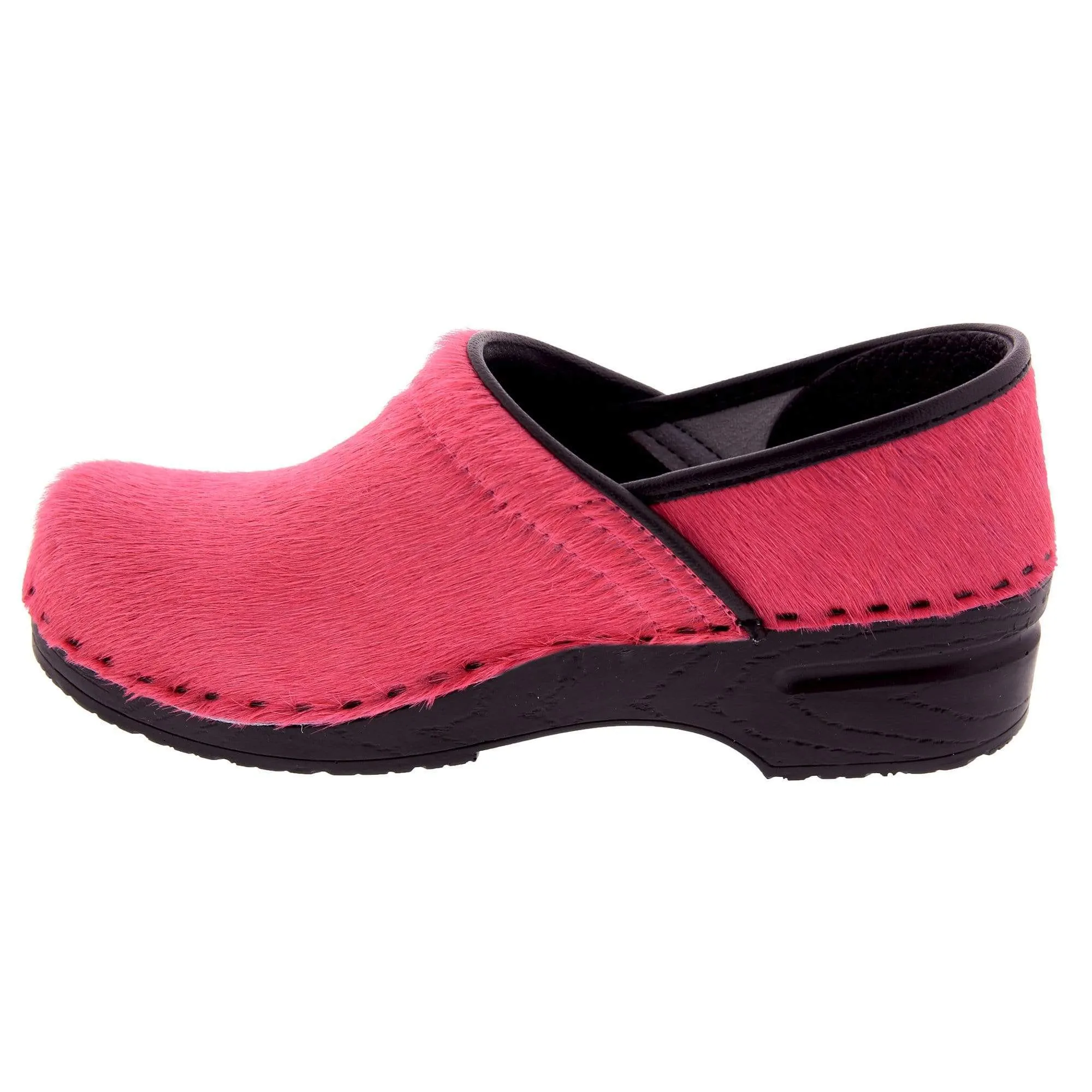 BJORK PROFESSIONAL Fuchsia Fur Leather Clogs - CLOSEOUT