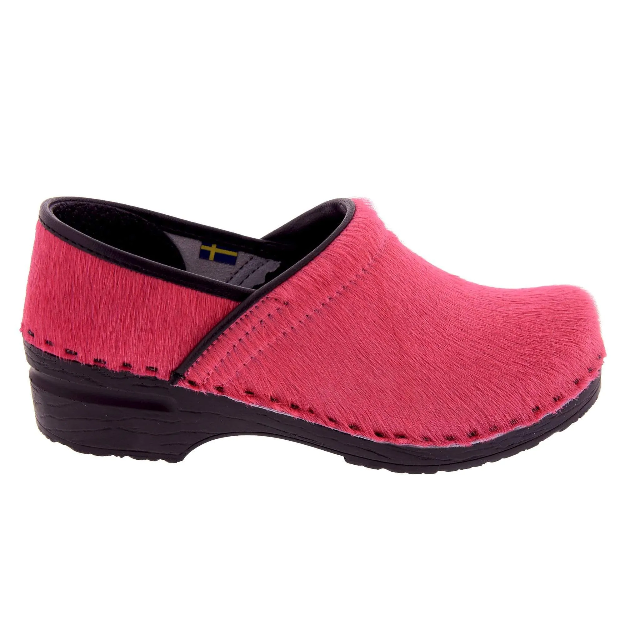 BJORK PROFESSIONAL Fuchsia Fur Leather Clogs - CLOSEOUT