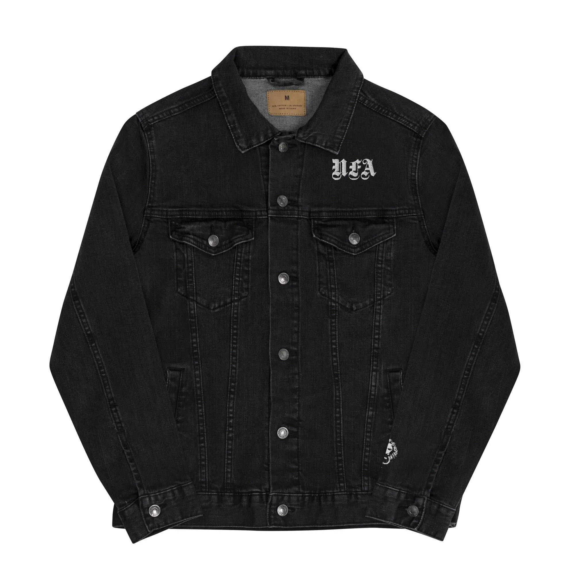 Black Lips Embroidered Denim Jacket